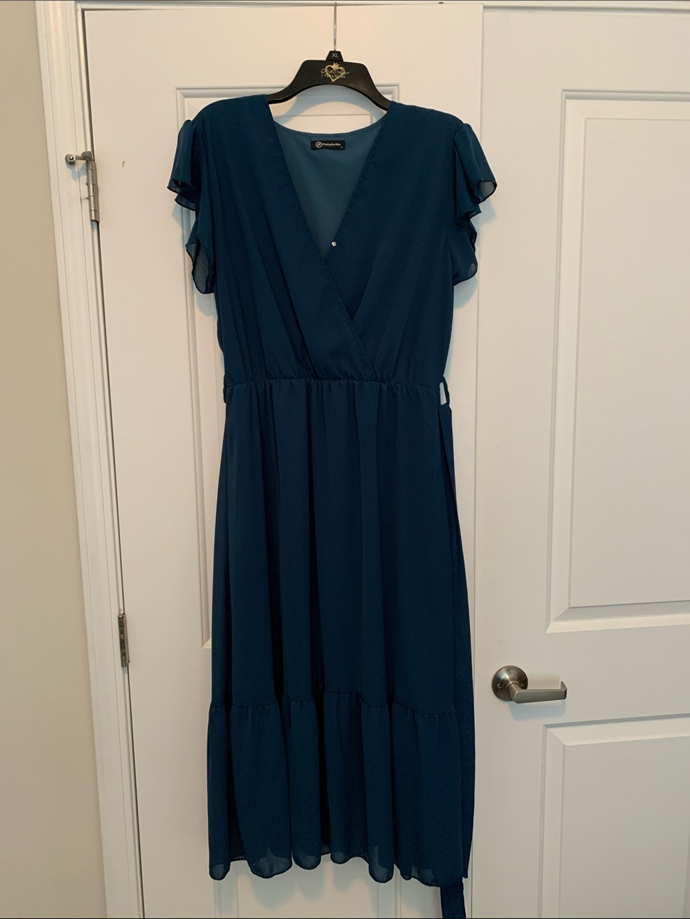 Teal Maxi Dress with V-Neck and Flutter Sleeves